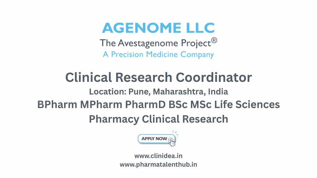 Agenome Research hiring for Clinical Research Coordinator (CRC) - Pharma job opportunity in pharmaceutical industry